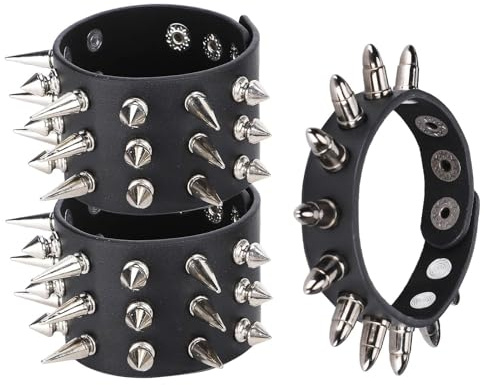 Garosa Manette in Pelle Rockabilly, Braccialetti con Rivetti Set Completo Personalizzato for Stile Casual