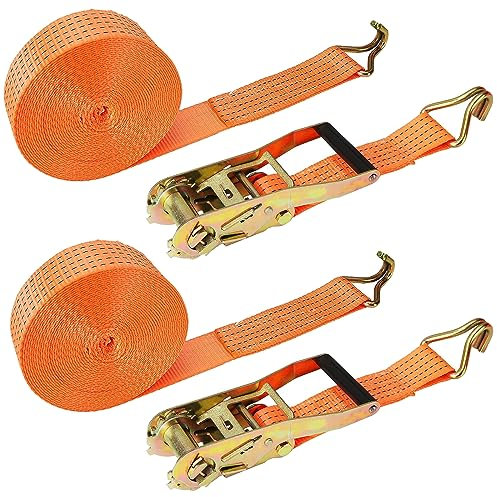 YOUNTHYE 2x5000Kg Heavy Duty Ratchet Straps, 50MM x 6M Ratchet Strap with Hooks, Metal Ratchet Tie Down Straps Adjustable Tensioning Belts Lashing Strap for Luggage, Motorcycle, Cargo, Trailer