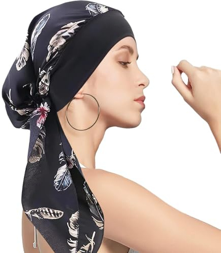 Turban Femme Chimio，Foulard Cheveux Femme ，Hijab a Enfiler ，Bandana Cheveux Femme en Simili soie simulée Pirate Cap