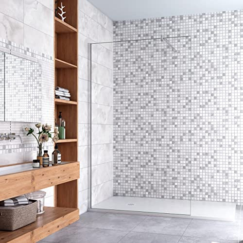 Parete Fissa Doccia Walk In 160x200 cm Vetro Temperato Trasparente Anticalcare 8 mm Con Barra Stabilizzatrice da 90 cm tagliabile