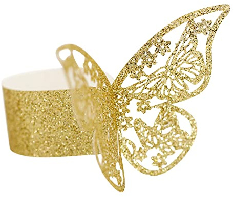 ISAKEN Portatovaglioli da 50 Pezzi Anello Portatovaglioli Brillante Anelli di Tovagliolo 3D Farfalla di Carta Anelli Tovagliolo Arredamento Anelli per Matrimonio Battesimo Comunione Nascita Laurea