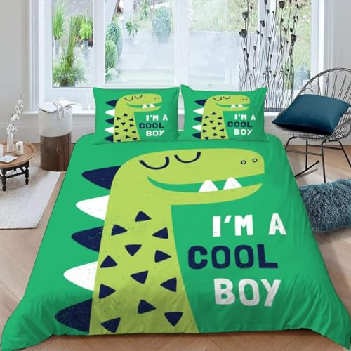 Sezhiqeu Set Copripiumino Singolo Ragazzo Dinosauro, Biancheria da Letto Dinosauro Dei Cartoni Animati in Microfibra Morbida, 3d Copripiumino 155x200 cm e 2 Federe G-122