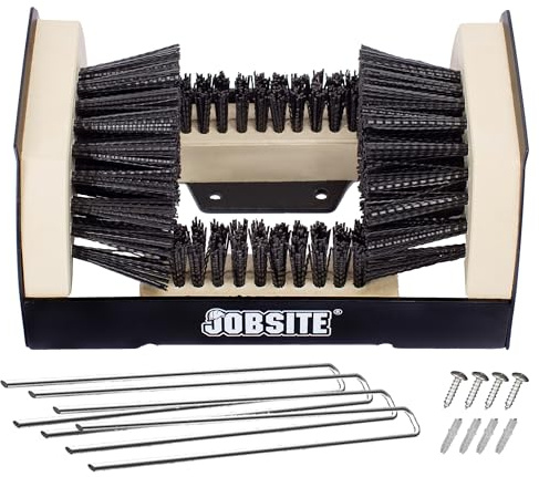 JobSite The Original Boot Scrubber - Includes Stakes for Grass Mounting - All Weather Industrial Shoe Cleaner & Scraper Brush