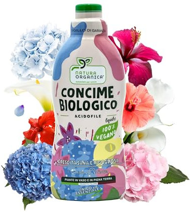 NaturaOrganica | Concime Biologico per Acidofile 750 mL Fertilizzante Specifico per Gardenie Ortensie Calle e Azalee Concime Liquido Naturale per la Fioritura di Piante Acidofile