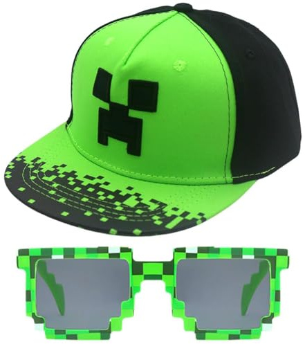 Minnecrafft Gorra Niño, 2PCS Minnecrafft Gorra de Béisbol y Gafas de Sol Sombrero de Sol Sombrero de Playa de Protección Solar Gorra Ajustable Gorra de Béisbol para Niños 2-8 Años