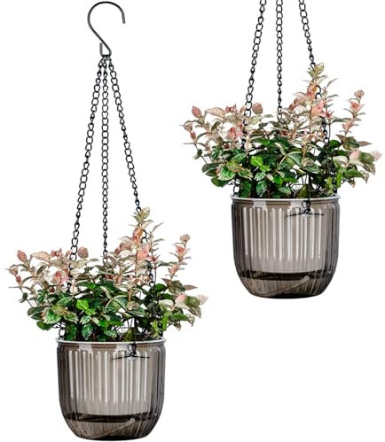 2 fioriere autoirriganti da 11,4 cm, vasi da appendere per piante da interni, con fori di drenaggio, piccole fioriere da appendere per esterni, cesto per vasi di fiori, livello dell'acqua visibile,