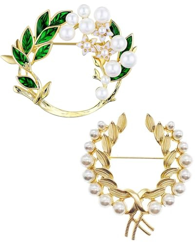 QLEUIFT 2 Pcs Broche para Mujer Broche de Flores de Gardenia con Perla Broche para Ropa Broche Vintage Alfileres para Bufandas Broche de Perlas Accesorios para Suéteres, espigas de Trigo