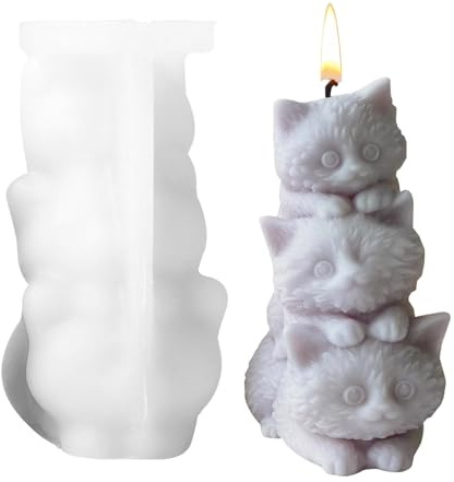 Moule de fabrication de chat empilé, moule de moulage de bougie en forme de chat | Chats empilés forme Cadle Crafting Silicone Mold | Moule en résine époxy, bougie en forme d'animal pour