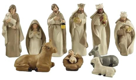 Figuras de belén pintadas a mano | Figuras de belén de Navidad | Precioso juego de figuras de belén | Cristo nacimiento de Jesús adornos de resina | Decoración de mesa de Navidad Accesorios de cuna