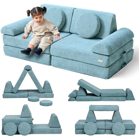 Tutti Bambini Playrama 10-Piece Modular Sofa - Stackable Baby & Toddler Play Couch With Machine-Washable Corduroy Covers for Kids from 12+ Months