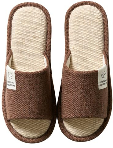 Colexy Pantofole da Uomo Antiscivolo, Lino di Cotone Materiale Comode e Traspiranti Slippers per Interni Pantofole Ospiti Lavabili Primavera Estate Ciabatte per Hotel Casa Spa (Marrone, 40-41)