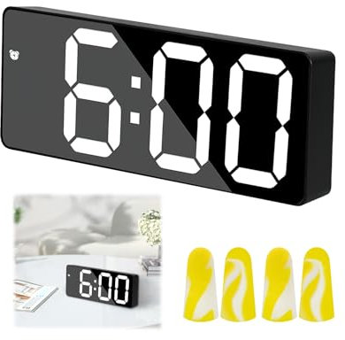 JUGCUT Large Display Digital Alarm Clock with Temperature for Bedroom Silent Bedside Clock 5V Battery Powered Dual Alarms Setting Adjustable Brightness for Elderly Kids Heavy Sleepers (BLACK)