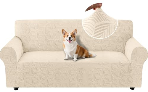 Ystyle Universale Copridivano 3 Posti con Braccioli, Beige | Copridivani Elasticizzato, Copri Divano AntiGraffio Gatto Cani, Fodera Divano Antiscivolo, Sofa Cover Antimacchia Lavabile