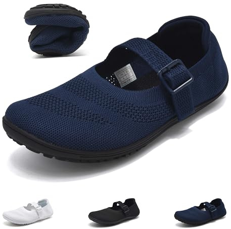 Wizshoe Barfuss Schuhe Damen Ballerinas Bequem Slip On Flache Schuhe Ballerina Elegant Barfuß Ballerinas mit Schnalle Fitnessschuhe Hausschuhe Flats Balletschuhe für Frauen Frühling Sommer Blau 40EU