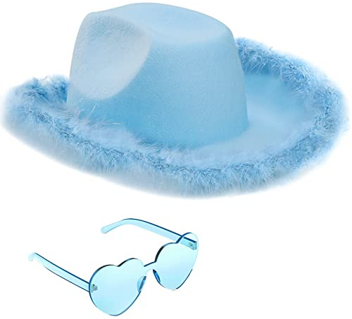 Tanganan Cowboy Hat for Women Men Cowgirl Hat Sparkly Cowboy Hats for Halloween Costume Dress Up,Bachelorette Theme Party (Blue)