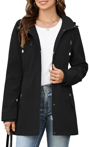 CMTOP Veste Femme mi Saison Léger Décontracté Blouson Fermeture éClair Veste Chic et Élégante, Hydrofuge Jacket à Manches Longues Parka avec Multi Poches Pour Printemps Automne Été(Noir,XL)
