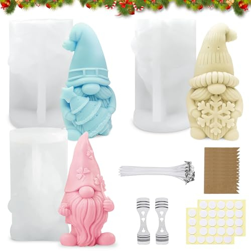 3 pezzi stampi in silicone per Natale a forma di gnomo, stampi in silicone forme per colata per Natale, forma per candele 3D per Natale, stampo in silicone fai da te per artigianato, forme per colata