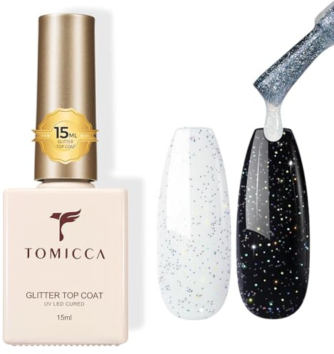 TOMICCA Glitzer Top Coat UV Gel 15ML, No Wipe Top Coat Nagellack Soak Off für Nagelkunst & Maniküre, für Nagelstudio & DIY zu Hause