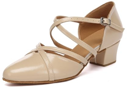 MINITOO Zapatos de baile latinos de salsa estándar para mujer, cómodos, para fiestas y noches, L653 Beige 4cm Tacón, 42.5 EU