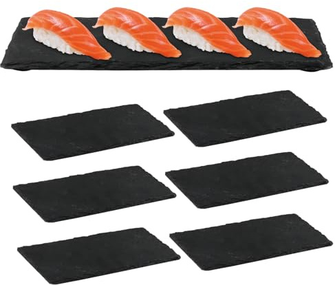 imposyu Juego de 6 Plato Pizarra Platos Rectangulares 20x10cm Tabla de Pizarra para Aperitivos Bandeja para Queso, Buffet, Embutidos, Tapas, Sushi, Postres, Color Negro