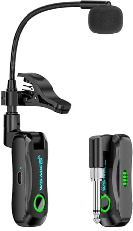 Vroomoto Micrófono de Saxofón, Sonido HD, Ajustable Recargable de 360 ​​Grados, Micrófono Instrumento Inalámbrico 2.4G para Clarinete Flauta Saxofón, Sonido sin Pérdidas,