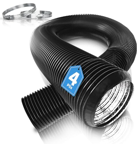 Hon&Guan 100 mm aluminiumrör flexibelt rör max. Längd 3 m, flexslang med 2 slangklämmor för mobil luftkonditionering, torktumlare, köksfläkt och frånluftsfläkt (svart)