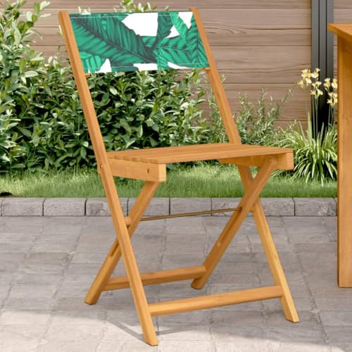 Mimdixy Mobili da balcone Sedie da bistrò, 2 pezzi, motivo foglie, legno massello di acacia e tessuto