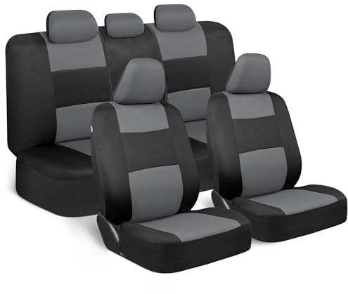 BDK PolyPro - Set completo di coprisedili per auto, colore grigio su nero, per panca anteriore e posteriore, facile da installare, coperture interne per auto, camion, furgoni, SUV
