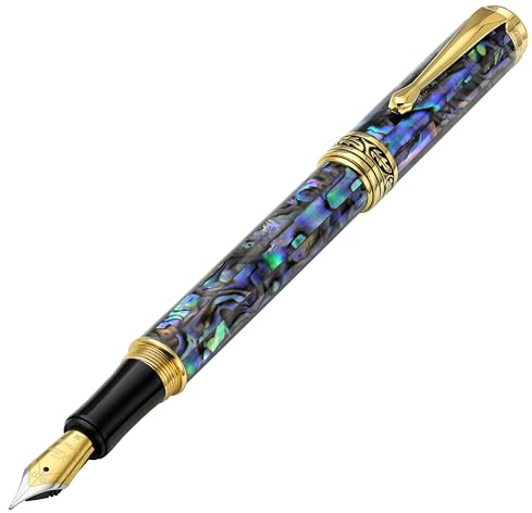 Xezo Maestro Stylo-plume à pointe moyenne Coquillage d'ormeau naturel plaqué or 18 carats Fabriqué à la main