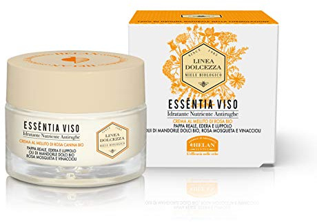 Helan Linea Dolcezza - Essentia Face Moisturiser for Skincare Routine with Organic Sweet Almond Oil, Royal Jelly & Rosehip - Anti Wrinkle Face Cream to Restore Elasticity - Made in Italy, 50 ml