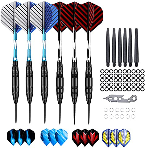 sanfeng Pro 23 Grams Steel Tip Darts Set for Dart Board with Aluminum Shafts + 18 Flights + 50 Rubber O-rings + Dart Tool + Extra Nylon Shafts +12 Spring Rings + Storage Case