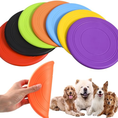 XUBX 7 Stück Hunde Frisbees, Hund Scheibe, Hundespielzeug Frisbee, Gummi Frisbee, Hundefrisbee, Hund, Training Hundespielzeug Set für Hundetraining, Werfen, Fangen & Spielen