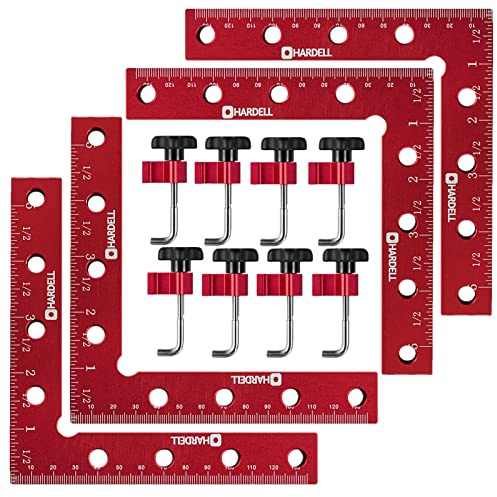 HARDELL 90 Degree Positioning Squares, Right Angle Clamps 5.5 x 5.5(14 x 14cm) Aluminum Alloy Woodworking Carpenter, Corner Clamping Square Tool for Picture Frame Box Cabinets Drawers (4 PACK)