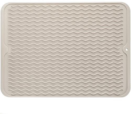 MicoYang Silicone Dish Drying Mat for Multiple Usage,Easy clean,Eco-friendly,Heat-resistant Silicone Mat for Kitchen Counter or Sink,Refrigerator or drawer liner Tapioca L 16 inches x 12 inches