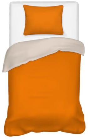Morbidissimi Set Copripiumino Bicolore 100% Cotone, sacco e 1 federa Double Face, 100% Made in Italy, Singolo, Arancione-Panna