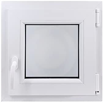 ECOPROF Kellerfenster | Langlebiges Kunststoff-Fenster | Maße 50x50 cm (500x500 mm) | Mattglas | Dreh-Kipp Fenster DIN Rechts | Farbe: Weiss | 70mm Profil