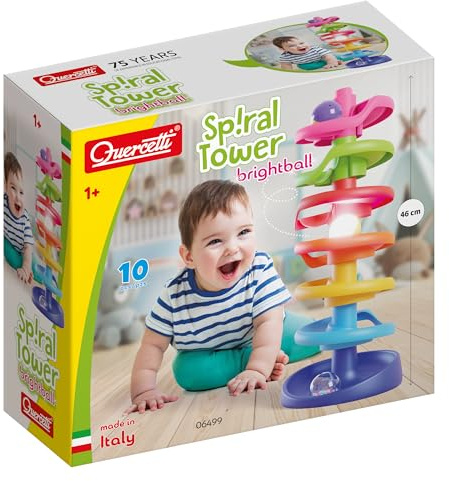 Quercetti Spiral Tower Brightball, Pista Biglie per Bambini, Gioco educativo 1 Anno+ con Biglie Colorate e Luminose, Stimola Motricità Fine e Coordinazione, Giochi Bambini 1 Anno