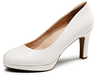 DREAM PAIRS Escarpins à Talons Hauts épais Pour Femmes - Chaussures Habillées à Bout Rond Avec Boucle - Blanc-PU SDPU2365W-E Taille 40 (EUR)