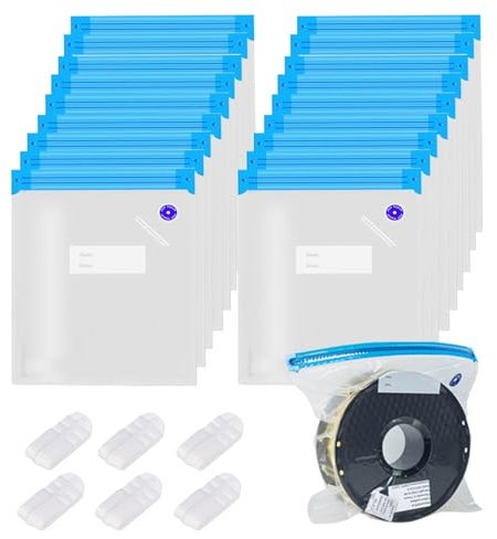 Annalocker Kit Sottovuoto per Sacchetto di Immagazzinaggio del Filamento, Sacchetti Sigillati Sottovuoto per Stampante 3D, 20PCS 30×34cm Sacchetto per il Vuoto, 10 Cartoncini Indicatori di Umidità