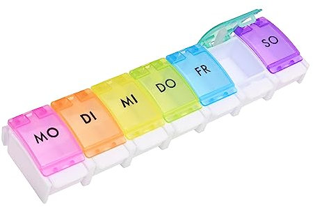 Jsdoin Tablettenbox 7 Tage, Pillendose 7 Fächer Regenbogen Tablettenbox, Medikamentenbox Leicht Zu Öffnen Regenbogen Deutsch