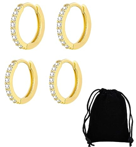 LICHUANUK 2 Paires Petites Boucles D'oreilles Plaqué Mini Creole pour Femmes Boucles d'oreilles CZ Hypoallergénique Cartilage Petites Boucles D'oreilles Anneau Piercing 6mm 8mm,diamants, or