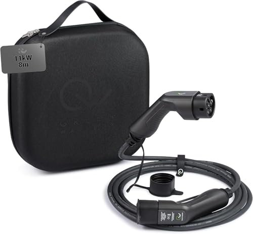 Green Wallbox - EV Ladekabel Typ 2 für Elektroautos - 8 Meter 11kW - Tragbares Zuhause Schnell Ladegerät - mit Hartschalenetui - Ladekabel für Elektrofahrzeuge - Wasserdicht - Hitzebeständi