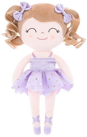 Gloveleya Baby Dolls Soft Snuggly Curly Hair Ballerina Doll First Baby Girl Gifts Plush Ballet Doll with Lace Mesh Dress Purple Ballerina Series