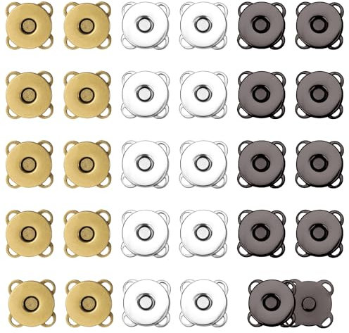 30 Sets Magnetische Druckknöpfe zum Annähen, 14mm Pflaume Magnetknöpfe Magnet Knöpfe Verschlüsse Knöpfe für Geldbörsen Taschen Kleidung Handtaschen Leder DIY-Handwerk (Bronze + Dunkelgrau + Silber)