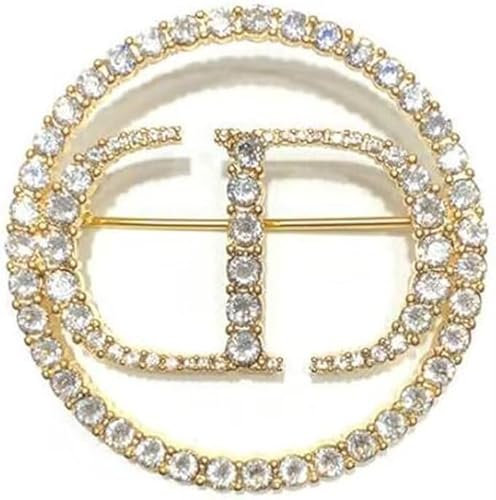 CD Broche Monogramme Strass en Cristal - Épingle de Revers Ronde Badge de Luxe pour Dames - Bijoux Cadeau