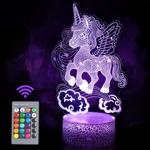 Luz nocturna de unicornio para niños, 7 colores + 16 colores cambiantes degradados con control remoto, lámparas de mesa táctiles inteligentes, lámpara de decoración 3D, regalos para niños de 10 años