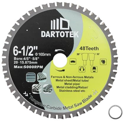 165mm TCT Hojas de Sierra, 48 Dientes Disco de Corte de Metal Carburo de Tungsteno con Punta de Sierra Circular para Hierro, Acero Inoxidable, Níquel, Titanio, Metales Ferrosos, y Tubos de Acero