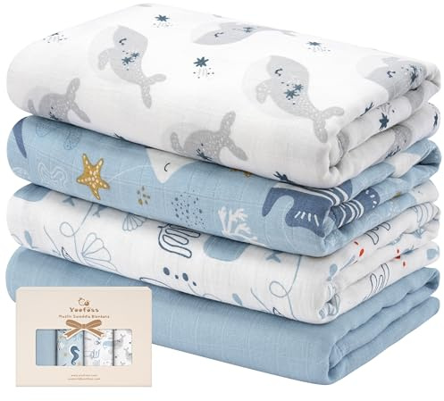 Yoofoss Paquete de 4 Mantas Envolventes de Muselina para Bebé Bambú Algodón 120x120 cm Arrullo Swaddle Mantitas Baño de Envolver para Recién Nacido Niña Niño
