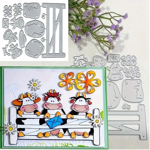 Merry Christmas Three Cows Animal Greeting Card Metal Die Cuts,Sunflower Flower Leaf Cutting Dies Cut Stencils DIY Scrapbooking Decorative Embossing Paper Scrapbooking Card Making