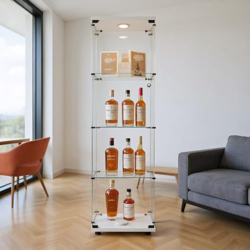 FOERPL Vetrina Soggiorno, Vetrina in Vetro con Led 164x42.5x36.5 cm Mobile Vetrina con Led Vetrina Espositiva per Collezionismo con 1 Porte,4 Strati Armadio Vetro con Serratura per Bar ufficio